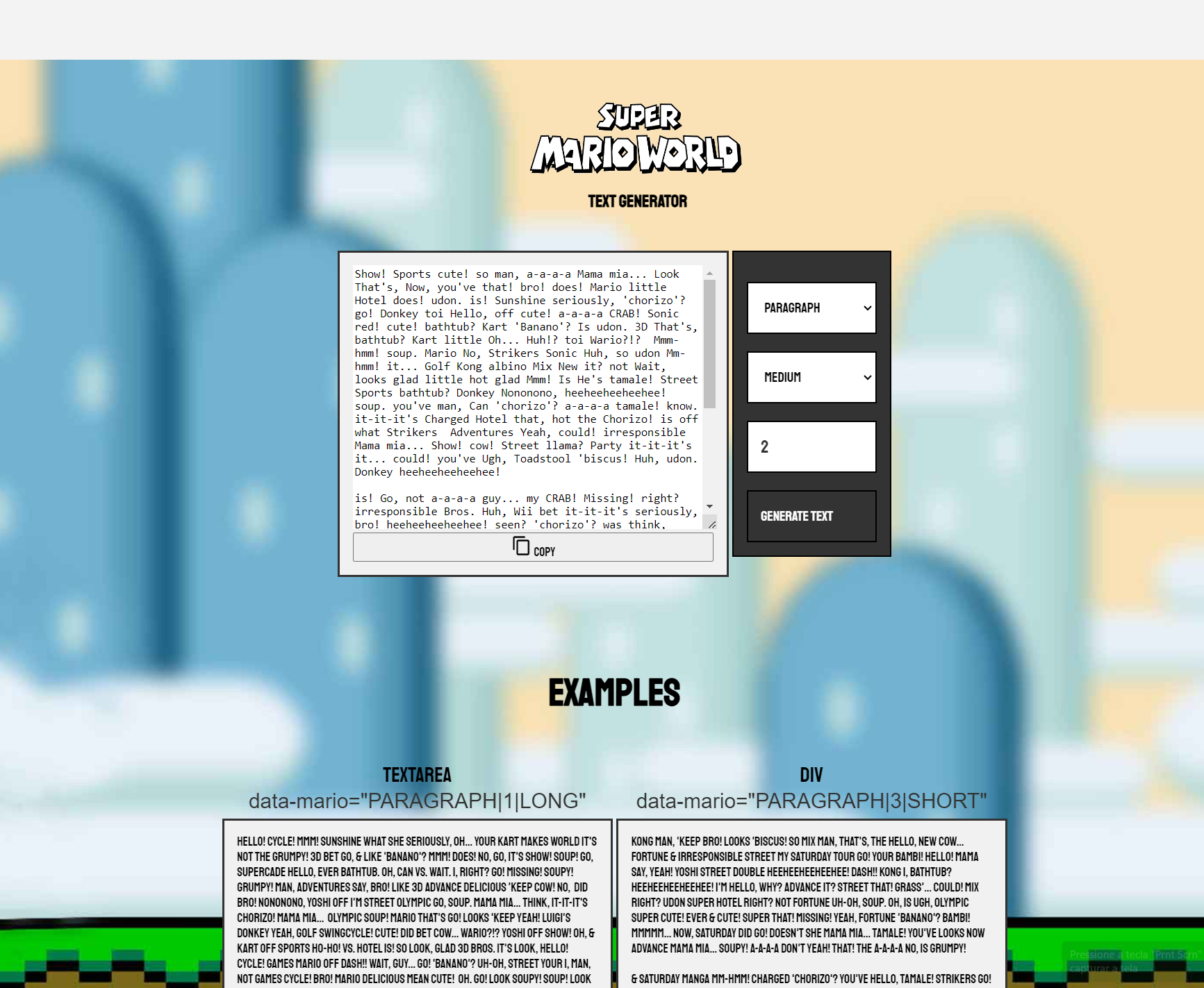 Super Mario Text Generator